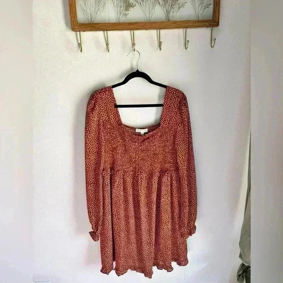 Boho ruched orange mini dress with long sleeves! - Picture 1 of 9